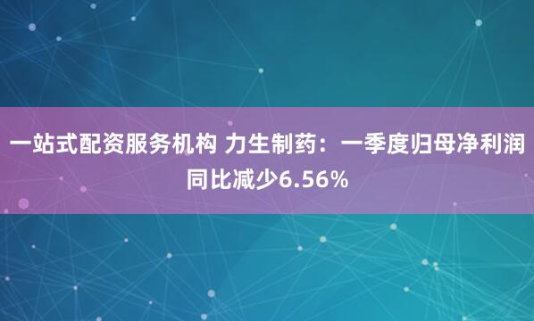 一站式配资服务机构 力生制药：一季度归母净利润同比减少6.56%